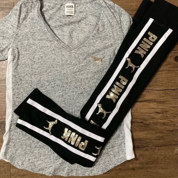 PINK VS BLING DOG TSHIRT / YOGA LEGGINGS OUTFIT SET S - Picture 8 of 10